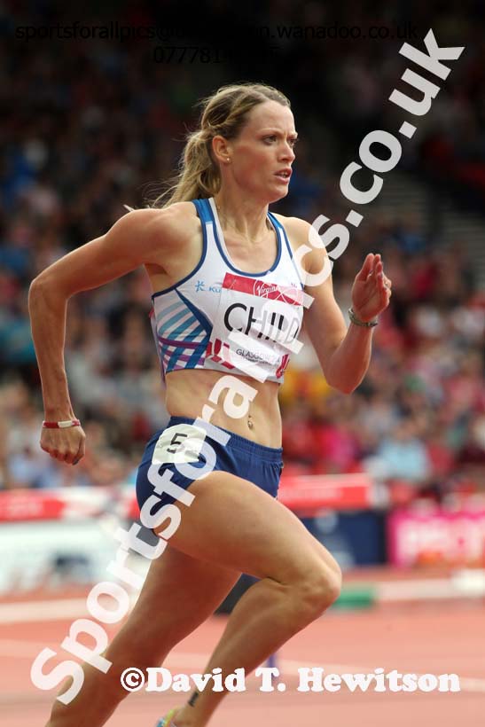 Eilidh Child (Scotland) in the heats of the 400 metres hurdles at the Commonwealth Games, Glasgow. Photo: David T. Hewitson/Sports for All Pics